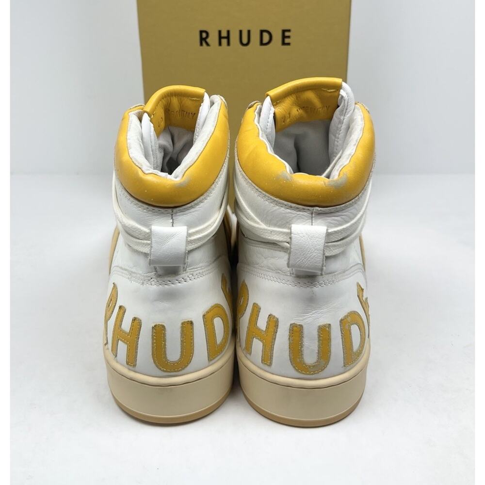 Size 10US - Rhude Yellow Rhecess Leather High Top Sneakers💛 NEW/RETAIL $745! - Picture 3 of 10